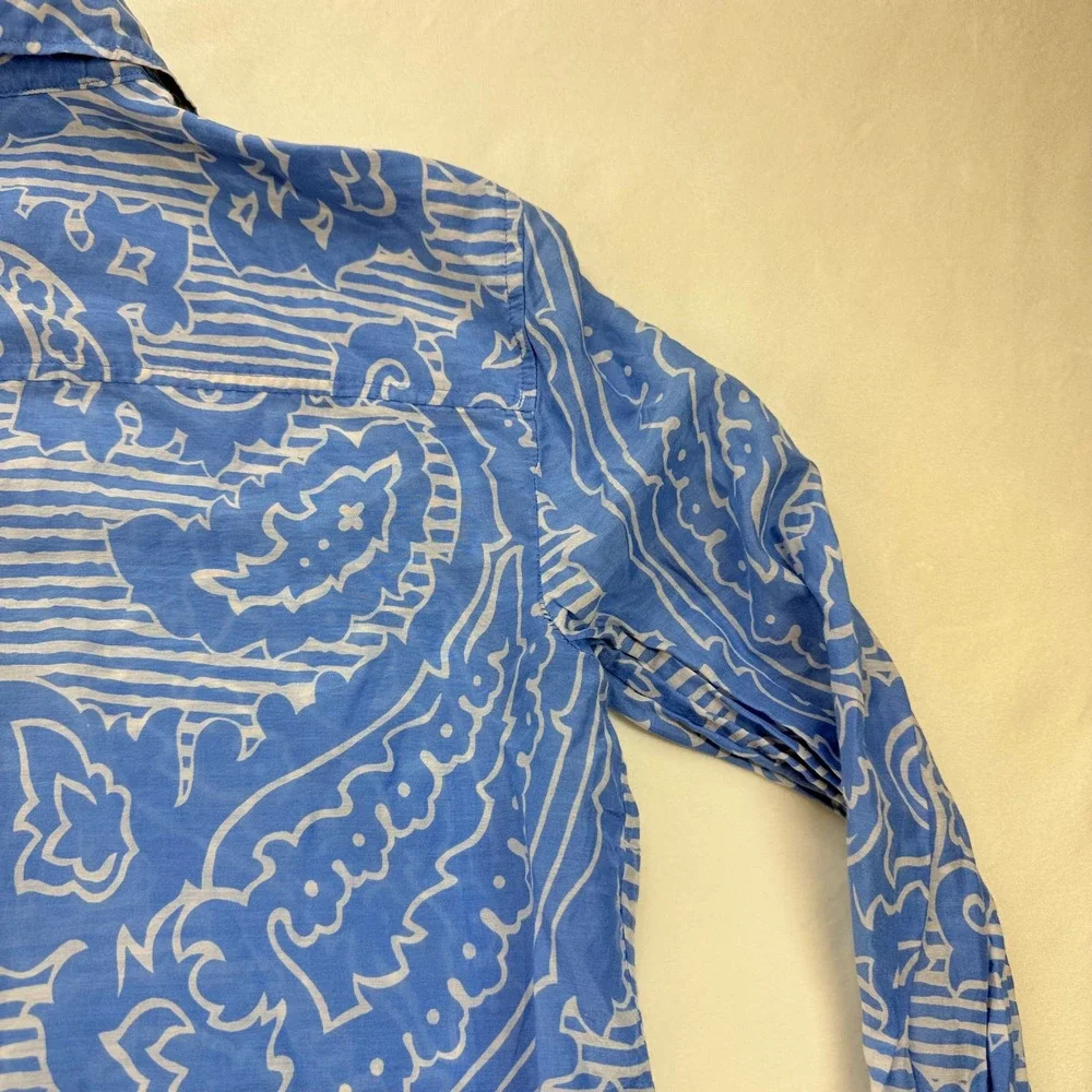 J. Crew‎ Womens Blue White Paisley Cotton Silk Button Down Shirt Size 000